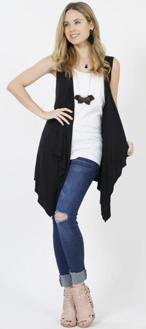 Sleeveless Open Front Drape Cardigan