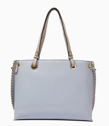 Ladies Faux Leather Accented Fashion Tote Handbag