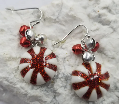 Peppermint swirls with jingle bell earrings